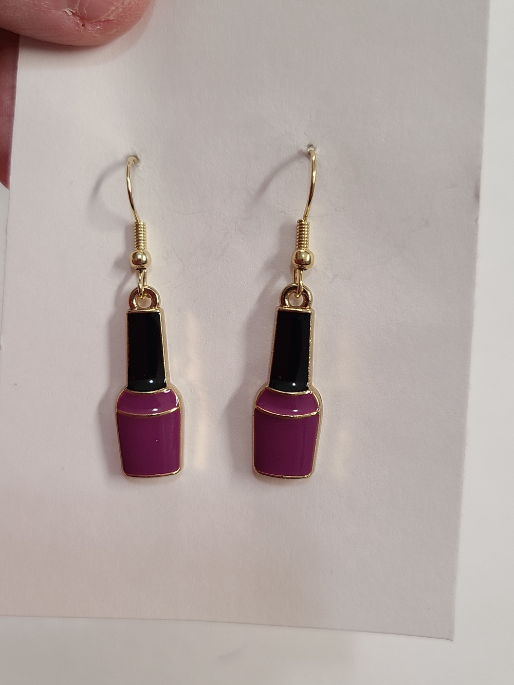 Gold-Tone Purple Nail Polish Drop Earrings